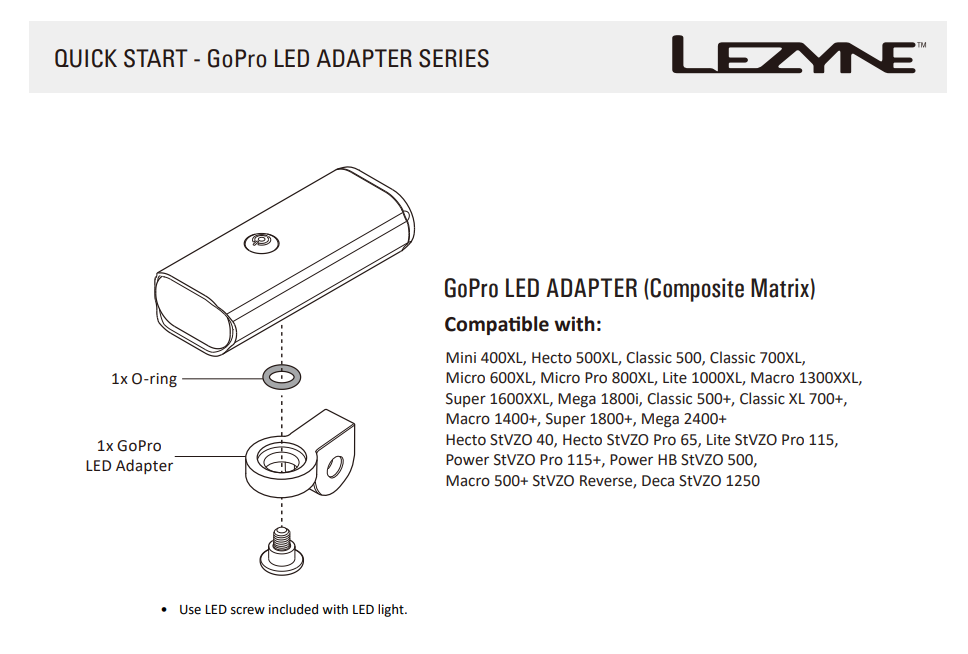 LEZYNE GO-PRO LED ADAPTER
